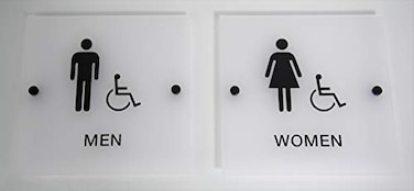Custom Product Designer ADA Men Women Restroom Sign Set with Braille and Stand Off Mounts 9 Square Frosted
