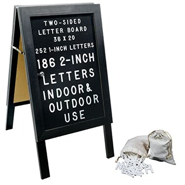 EXCELLO GLOBAL PRODUCTS Large Wooden AFrame Sidewalk Sign 36x20 Felt Letter Board wChangeable Letters EGPHD0084 Black