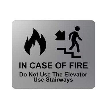 OriginDesigned Exit Sign For Fire Elevator Stairways Adhesive Acrylic Metallic Silver Engraved Black with Universal Icon Symbol and Text 5 x 4