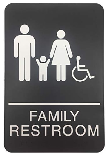 London Health Family Accessible ADA Compliant Restroom Sign Includes Adhesive Tape and Instructions 1 Sign Black