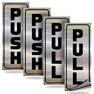 iSYFIX Push Pull Stickers Sign 2 Pack 2x5 inch Vertical Decal SelfAdhesive BlackBrushed Silver Vinyl Sticker for Doors in Business Stores Cafes Shops More Indoor and Outdoor use