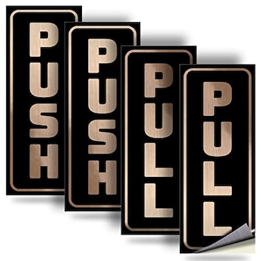 iSYFIX Push Pull Stickers Sign 2 Pack 2x5 inch Vertical Decal SelfAdhesive Brushed GoldBlack Vinyl Sticker for Doors in Business Stores Cafes Shops More Indoor and Outdoor use