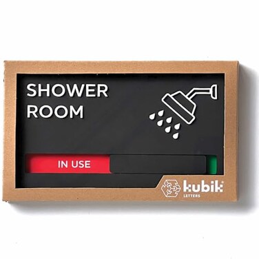 Kubik Letters Premium Shower Room Sign with Slider for Dual Messages Room Status AVAILABLE or IN USE
