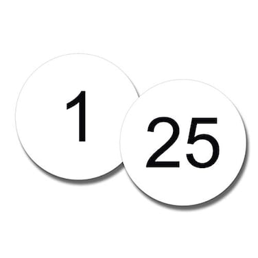 NapTags Circle Numbered Vinyl Decal Stickers Flexible Vinyl with Acrylic Adhesive Backer 15 inches x 15 inches White with Black Numbers 125