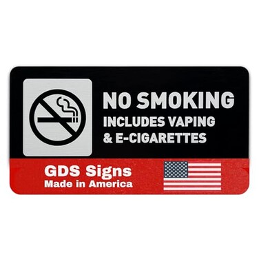 GDS Architectural No Smoking Sign by GDS ADA Compliant with Raised Icons and Lettering Includes Adhesive Strips for Easy Installation 7 W x 3 H Brushed Black Made in USA