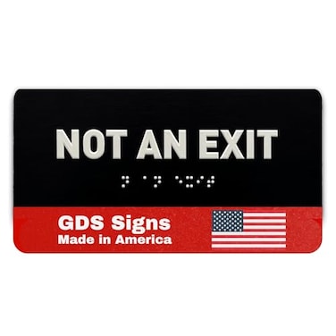 GDS Architectural Not An Exit Identification Sign ADA Compliant Sign Raised Icons Raised Braille Brushed Black TCO Inspection Certified 7W x 3H by GDS Made in USA