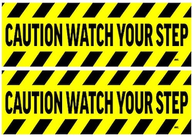 Rogue River Tactical 2 Pack Caution Watch Your Step Door Sticker Set Sign Warning 9x3 Inch Vinyl Decal Indoor Outdoor Window Business Retail Store