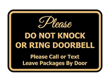 Signs ByLITA Classic Framed Please Do Not Knock Or Ring Doorbell Wall or Door Sign Easy Installation Mail Delivery Instruction Do Not Disturb BlackGold Small 1 Pack