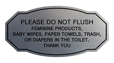 Signs ByLITA Victorian Please Do Not Flush Etiquette Sign Brushed Silver Small 1 Pack