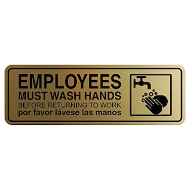 All Quality Standard Employees Must Wash Hands DoorWall Sign Brushed Gold Small