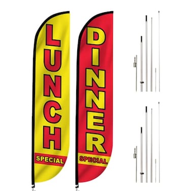 LookOurWay 12Feet Tall Lunch Special and Dinner Special Feather Flag Banner for Business Advertising 2Pack Includes 2 Banner Flags 2 Pole Sets and 2 Ground Spikes 10M1200130 10M1200131