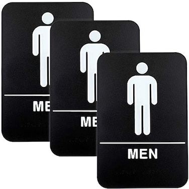EXCELLO GLOBAL Excello Global Products Plastic Restroom Sign Easy to Mount with Braille ADA Compliant Great for Business 6x9 Men Pack of 3