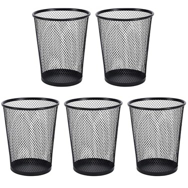 AIMI Pencil Case 5pcs Large Capacity Container Metal Mesh Pen Cup Office School Home Desk Pen Storage Organizer Can Makeup Holder Round Black