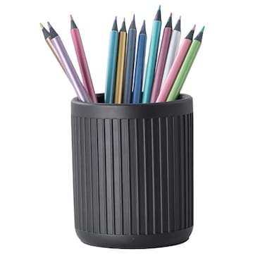 Aotea Crafts Concrete Modern Industrial Pen Holder for Desk Aesthetic Minimalist Charcoal Black Pencil Holder for Desk Handcrafted Cement Fluted Pen Cup Organizer Sealed Durable