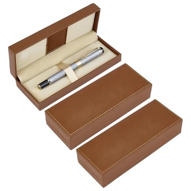 BENECREAT 3Pcs PU Leather Long Pen Gift Box 267x69x15 Inch Saddle Brown Pen Storage Boxes Pencil Boxes Empty Case with Cushion for Gift Packing Office School Business