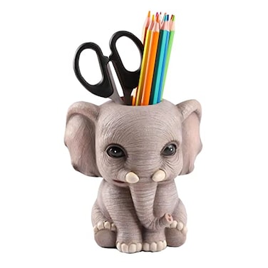 Cmrweio Elephant Pen Pencil Holder Cute Animal Ornament Makeup Brush Holder Toothbrush Holder Home Office Desk Decor Organizer Accessory