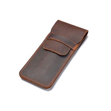 Daimay Leather Pen Case Holder Handmade Fountain Multi Pens Pouch Crazy Horse Leather Pen Protective Sleeve Cover Large Brown