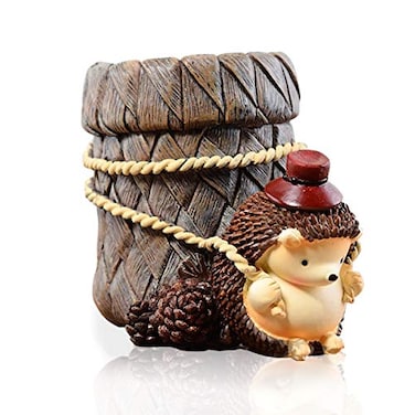 Lependor Cute Hedgehog Desk Pen Pencil Pot Holder Toothbrush Holder Resin Desktop Organizer Container Stationery Storage Office Desk Decoration Study Bookshelf Decor Work