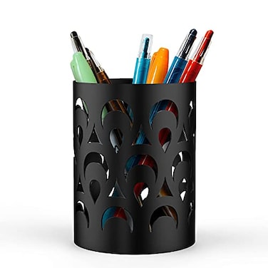 Mango Steam Metal Pen Holder Makeup Brush Cup Organizer for Office Bathroom Vanity Black Peacock