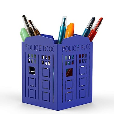 Mango Steam Metal Pen Holder Makeup Brush Cup Organizer for Office Bathroom Vanity Blue Police Box