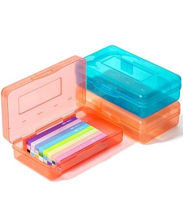 Mr. Pen Mr Pen Plastic Pencil Case Box 3 Pack Large Crayon Marker Pen Organizer Plastic Bead Organizing Container with SnapTight Lids Clear Craft Storage Boxes School Supplies