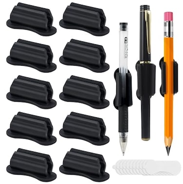 SameTech 10 Pack Adhesive Silicone Pen Holder Pencil GripsReusable Sticky Pencil Grips for DeskNotebookor WallErgonomic Writing Aid for KidsAdultsFits PensPencilsTools black 10pcs
