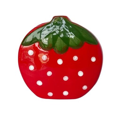 LOTIKOU Strawberry Shaped Ceramic Pen Holder Cute FruitThemed Organizer Versatile for Pens Makeup Brushes Decorative Desktop Jar Red