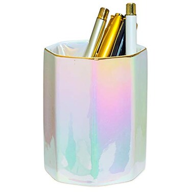 YOSCO Ceramic Desk Iridescent Pen Holder Stand Cute Pencil Cup Pot Desk Organizer Makeup Brush HolderToothbrush HoldersPearl
