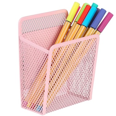 zeyce Magnetic Pencil Holder Extra Strong Magnets Mesh Marker Holder Perfect for Whiteboard Refrigerator and Locker Accessories 1 Baskets Blush