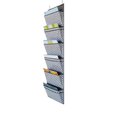 Godery Sustainable Office Storage Pocket Cascading Wall File Organizer 6 Pockets Letter Size File Folder Holders for Classroom Office School and Home 45 H x 13 W Grey