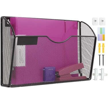 ideallife 1 Pocket Mesh Wall File Holder Organizer Office Hanging File Folder Magazine Rack Nametag Label Hooks Set Included Black
