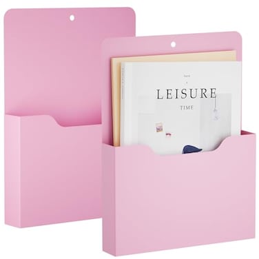 Marbrasse 2 Pack Magnetic File Holder Paper Holder Pocket OrganizerHanging Wall File Organizer Office Supplies Storage Magazine Mail Organizer Case for NotebooksPlannersLetter Pink