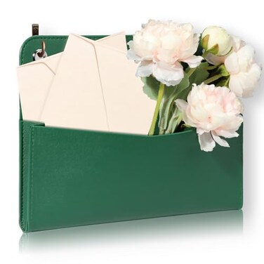 MSHUNKEJI Wall Mount Green Faux Leather PU Leather Mail Holder Letter Holder Stylish Wall Hanging Mail Storage 2 Ring 98 x 77 x 14 File Organizer for Flowers Envelope Key Notebooks Home Office Decor