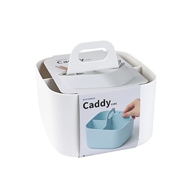 BLUE GINKGO Small Stackable Organizer Caddy KoreanMade Portable Tote for Bathroom Office Crafts or School Supplies Square White
