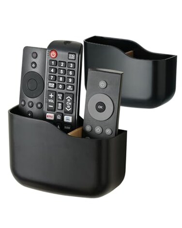 LINFIDITE 2 Pack Adhesive TV Remote Control Holder Wall Mount TV Remote Holder Wall Remote Control Caddy Storage Organizer Universal Controller Stand Box For 2 Or 3 Remote ControlsBlack