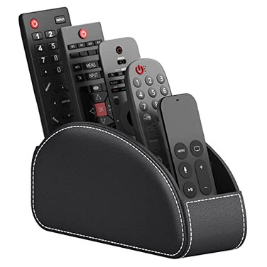 Thipoten Remote Control Holder Faux Leather CaddystorageTray for Remote Controllers Reading Glasses Office Supplies Perfect Space Saver for End TableNightstandOffice DeskBlack small