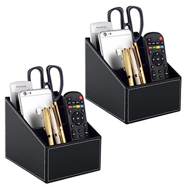RHCSZ TV Remote Control Holder with 3 Compartments Media Accessory Storage Storage box Storage Rack Desk OrganizersBlack2 pieces