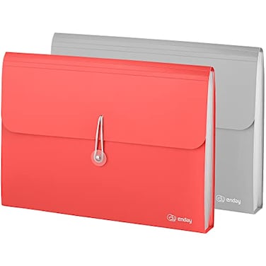Enday Accordian File Organizer 7 Pocket Expanding File Cover Folder with Labels Plastic Portable Desktop Supplies Letter A4 Paper in Red and Grey 2 Pack by