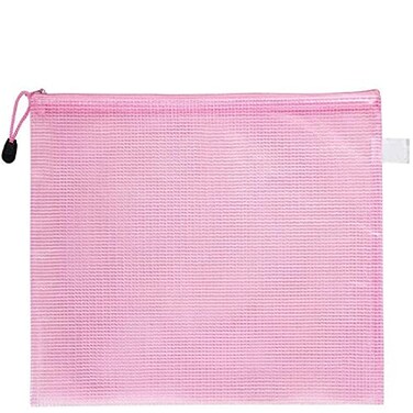 Boxonly A4 Plastic Wallets Zip Lock Bags Mesh Document Wallet Document Folders Plastic Pockets Zipper File Wallet for School Office Homework Travel Storage Bags Pink