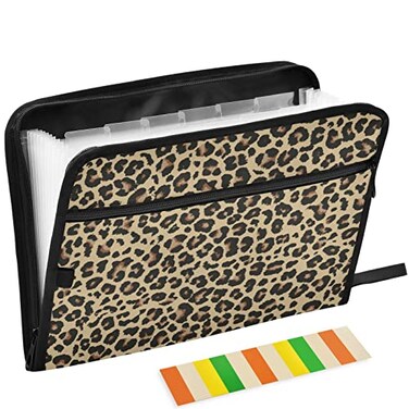 ZZKKO Abstract Leopard 13 Pockets Expanding File Folder with Sticky Labels Accordion File Folder Document Organizer Letter Size A4 Papers Expandable File Keeper