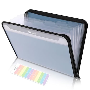 SKYDUE Document Organizer Accordion Folder with Front Pocket 7 Pocket Expanding File Folder Letter Size Important Document Folder with Double Zipper School Office Supplies Blue 1 Pack