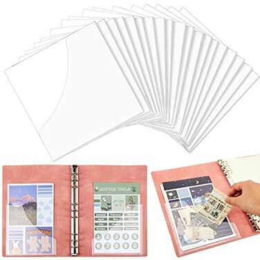 Saintrygo 20 Pcs Adhesive Clear Corner Pockets 6 x 6 Inch Clear Peel and Stick Corner Pockets Adds Extra Storage Space to Folders Notebooks Journals Planner Accessories Back to School Supplies