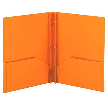 SMEAD Smead Poly TwoPocket Folder ThreeHole Punch Prong Fasteners Letter Size Orange 3 per Pack 87735