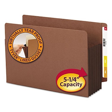 Smead End Tab Pocket Reinforced StraightCut Tab 514 Expansion Extra Wide Legal Size Redrope with Dark Brown Gusset 10 per Box 74691