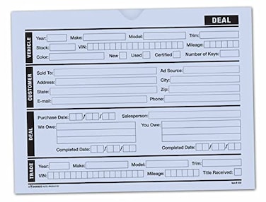 Donkey Auto Vehicle Deal Jackets Printed Dealer Choice File Folders 100 per Pack Blue Deal Jacket Envelopes