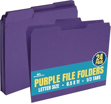 1InTheOffice Purple File Folders TopTab File Folders 3 Tab Purple Letter Size 24Pack