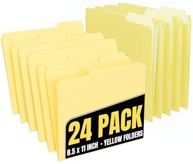 1InTheOffice Yellow Folders Letter Size 13 Cut 24 Pack