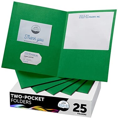 FILE-EZ FILEEZ TwoPocket Folders Green 25Pack Textured Paper Letter Size EZ32560