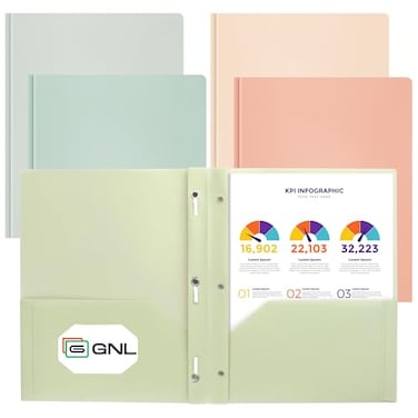 GNL Plastic Folders with Pockets and Prong Pack of 5 Muted Pastel Colors Heavy Duty 2 Pocket File Folders Letter Size Folders with Prongs for School Home and Office