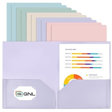 GNL Plastic Folders with Pockets Pack of 10 Muted Pastel Colors Heavy Duty 2 Pocket File Folders Letter Size Pocket Folders for School Home and Office